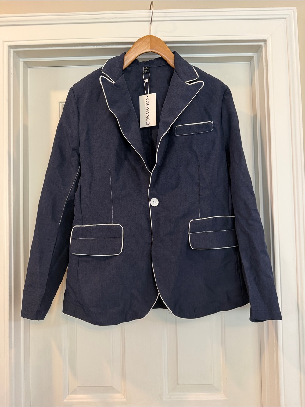 Giovanco Navy Blazer with White Piping